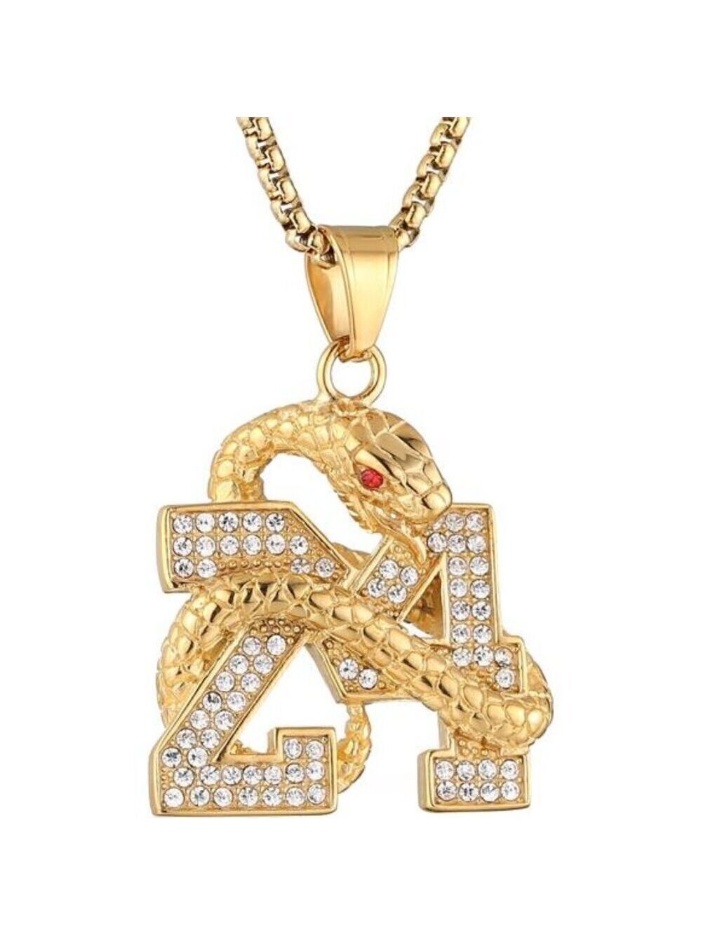 Kobe Bryant Black Mamba 18K Gold Plated Memorial 24 Legend Basketball Pendant CZ